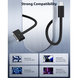 BOUTOP 140W USB-C to Magnetic 3 Cable, compatible with MacBook Pro (14/16-inch, 2023/2021), MacBook Air (13/15-inch, 2024), MacBook Air (15-inch, 2023), 6Ft