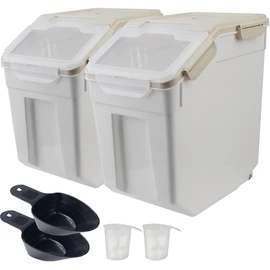 50 lb Flour Storage Container, 2 Pack Rice Storage Container with Measuring Cup/Wheels Seal Locking Lid for Flour, Rice, Grain, Cereal, Dry Food Dispenser Organizer Storage Bin (Grey)