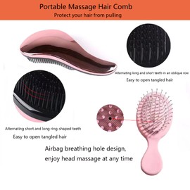 2 Pcs detangling brush, hair brush, anti-tangle massage comb, hair styling tool for women men and children, for all hair types - dry and wet hair. (Champagne + Pink)
