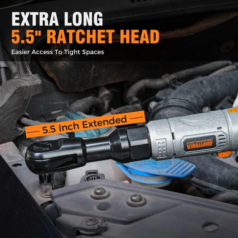 3/8" Cordless Ratchet Wrench Set, 60FT-LBS(80N.m) Electric Ratchet, 12V Extended