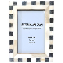 UNIVERSAL ART CRAFT Handmade Bone Photo Frame – 4x6 Inch Elegant Decorative Frame for Home & Office (White And Grey Striped)