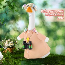 Shinylin 9 Pcs Bird Watcher Goose Outfits Hiking Costume Clothing T-shirt Straw Hat Binoculars Birds Whistle for 23'' Cement Porch Goose Summer Outdoor Garden Yard Lawn Patio Statue Art