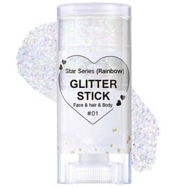 Rainbow Body Glitter,4th of July Outfits for Women Kids Patriotic Accessories,Face Hair Glitter Gel Makeup,USA Flag Holographic Long Lasting Chunky Sequins Glitter Stick,4th of July (Rainbow)