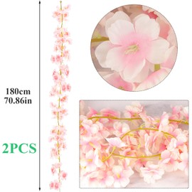 Fyihoxi Pack of 2 Cherry Blossom Decoration, 1.8 m Flower Garland Spring, 135 Flower Heads, Pink Cherry Blossoms, Artificial Flowers, Hanging Flower Wall for Wedding, Party, Home, Garden, Arch Walls