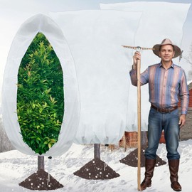 HzNzYHD 3 Pack Plant Covers Freeze Protection - 71x47 Inch 2.47oz/yd² Reusable Shrub Frost Blankets for Winter Cold Weather, Durable Drawstring Zipper Protection Bags for Outdoor Plants,Tree Potted