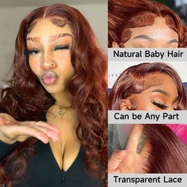 KeaBalo Reddish Brown Lace Front Wigs Human Hair Pre Plucked With Baby Hair 13x4 Body Wave Colored Wigs for Women 180% Density HD Lace Frontal Wigs Human Hair 24 Inch