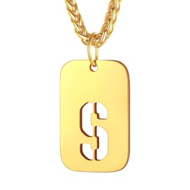 Bandmax Dog Tag Chain Men's Dog Tag Chain Letters Stainless Steel Chain Gold Necklace with Pendant Wheat Chain 55 cm Chain Women's Fashion Jewellery Accessory, Stainless Steel, No Gemstone