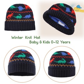 PEECABE Dinosaur Knitted Baby Boy Beanie Hat Winter Knit Toddler Hats Warm Kids Snow Skull Cap for Boys Infant Beanies (6-36 Months, 3PCS-A)