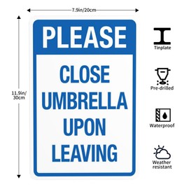 Notice Close Umbrella Upon Leaving Warning Sign, Pool Rules Metal Security Signs, Safety Wall Decor Use for Home Business Yard Garden Office Street Road Indoor Outdoor 8 x 12 Inch