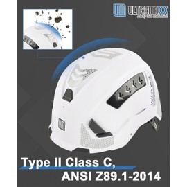 UM ULTRAMAXX ANSI Certified Type II Hard Hats, Class C Safety Helmet with EPS Foam Suspension - Adjustable Ratchet for Construction, Industrial Work (White)
