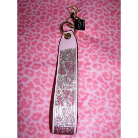 Victoria's Secret Signature Logo WRISTLET STRAP Key Chain BAG CHARM Rhinestone - Pink Rhinestone