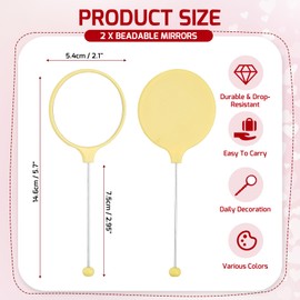 uxcell 2 Pack Beadable Mirrors with Handle, 5.7 Inch Long Bead Mirror Bars Removable, Portable Round Hand Mirrors for DIY Jewelry Making and Beaded Crafts (Yellow)