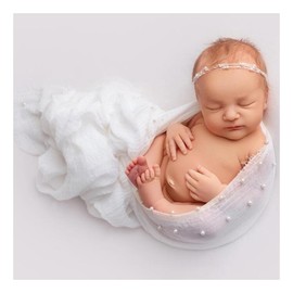 Ederafoto Newborn Photography Props Baby Photoshoots Pearl Wraps Girl Photo Posing Layers with Headband Accessories (Cream)