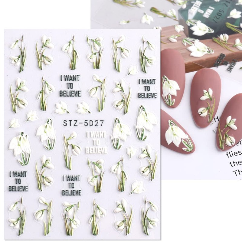 LANODO 3 Pcs Nail Stickers 5D Spring Multiple Styles DIY