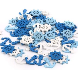 Nautical Craft Mini Wooden Craft Anchor Ship Wheel Party Decorations Handmade - Navy Blue White - 100Pcs