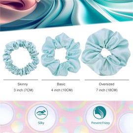 12 Pcs Mix 3 Sizes Satin Silk Scrunchies Hair Ties for Women Girls Bracelets Ponytail Holder Hair Bands Elastic Ropes Hair Bun Accessories (3 Sizes Bundle 12Pcs-Crystalline)