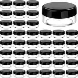 40 Pcs 5g Empty Plastic Containers With Lids,Tiny Makeup Sample Containers Small Pot Jars Clear Round Cosmetic Jars (Black)
