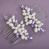 Teyglen Pearl Wedding Hair Comb Purple Rhinestone Pearl Hair Piece