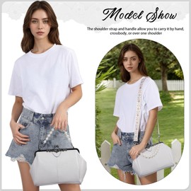 EVEOUT Retro Kiss Lock Handbag for Women,PU Leather Top Handle Purse with Detachable Strap & Pearl Chain,Informal Evening Bag & Daytime Crossbody