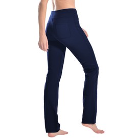 Safort Pantalones de vestir de yoga de pierna recta para mujer, elásticos con bolsillos para el trabajo regular, de 28 pulgadas, 30 pulgadas, 32 pulgadas, 34 pulgadas, Azul, 4 bolsillos., M