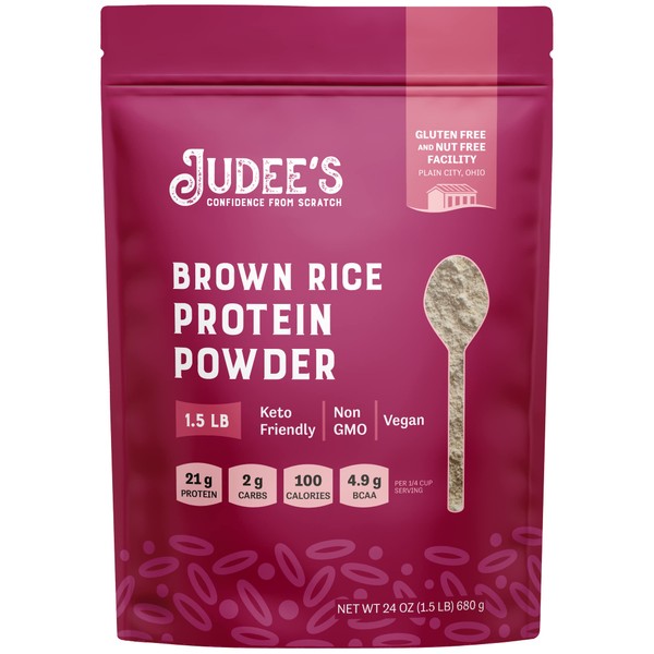 Judee’s Brown Rice Protein Powder (80% Protein) 1.5 lb - 100% Non-GMO and Sprouted - Dairy-Free and Keto-Friendly - Gluten-Free and Soy-Free - Plant-Based Protein