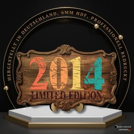 DARO Design - 10th Birthday Women & Men - Original Money Gifts Birthday 10 Wall Picture and Stand - Wooden Sign Guest Book - Gifts for 10th Birthday Man Woman Decoration - Birth Year 2014