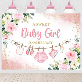 Withu Pink Girls Baby Shower Backdrop Floral Flowers Cute Clothes A Little Sweet Princess Baby Girl is On Her Way Newborn Party Decorations Banner Photography Background 6x4ft