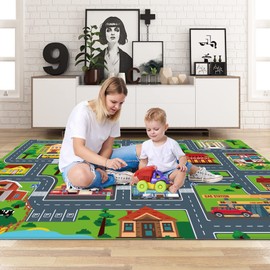 LTKOUGFAM Kids Car Playmat, Kids Rug for Playroom Car Mat Town City Road Traffic Rugs, Play Mat for Floor, Extra Large Boys Kid Car Track Play Rug (Style Four, 59X 39.4 INCH)