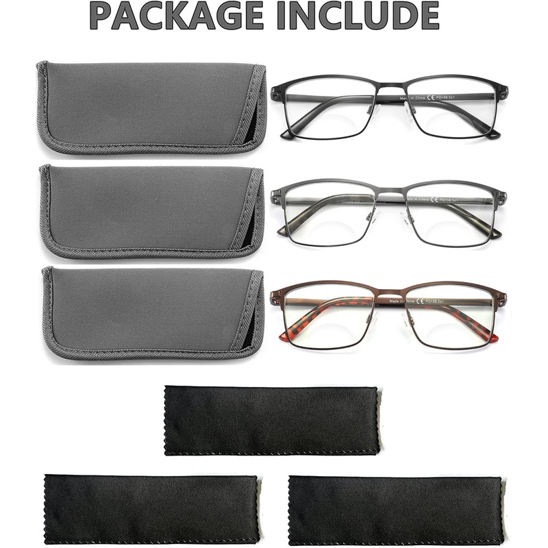 HOTJOJO 3 Pack Bifocal Reading Glasses for Men, Blue Light