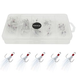 FANGBLUE Treble Fishing Hooks with Feather Stainless Steel Barbed Sharp Triple Fishhook Sea Fishing Accessories (50Pcs Treble Hook with Feather)