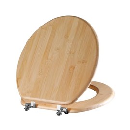 Round Bamboo Toilet Seat with Zinc Alloy Hinges, Easy to Install also Easy to Clean, Natural Bamboo, Light, 16.5-inch