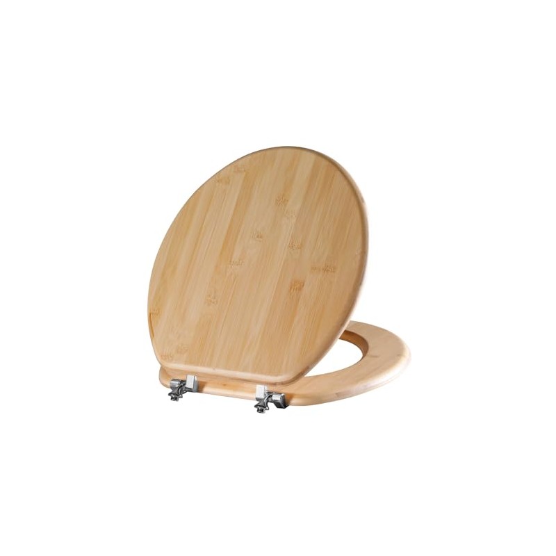 Round Bamboo Toilet Seat with Zinc Alloy Hinges, Easy to