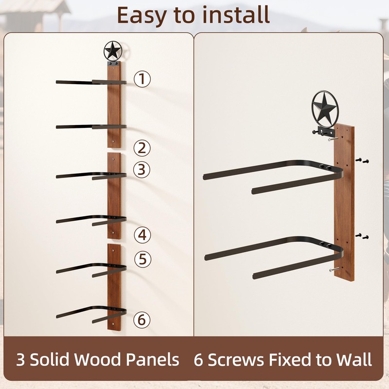 TIPSYTREE Cowboy Hat Rack for Wall – 3-Piece Western Hat