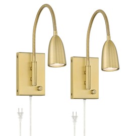 360 Lighting Lido Modern Reading Wall Lamps Set of 2 Warm Gold Metal Plug-in LED Adjustable Gooseneck Arm for Bedroom Bathroom Vanity Living Room Home Hallway Dining Family Kitchen House