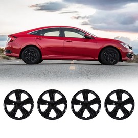 Winjet 16" Hubcaps Set of 4 for 2016-2024 Honda Civic Sedan Wheel Covers Compatible with [Honda Civic Sedan 2016 2017 2018 2019 2020 2021 2022 2023 2024], Only Fit Steel Wheel (Black Lacquer)