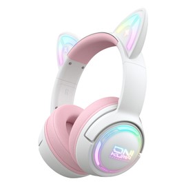 Wireless Cat Ear Headphones with RGB Light, Bluetooth 5.0 & 2.4G Low Latency, Over Ear Gaming Headset with Mic, 50mm Drivers, Type-C, 1000mAh Battery (Pink)