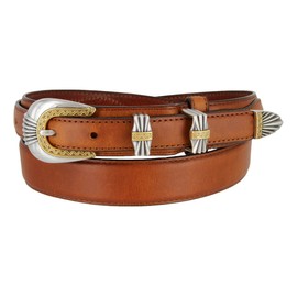 Silver and Gold Buckle Set Oil-Tanned Genuine Leather Western Ranger Belt for Women (Tan, 34)