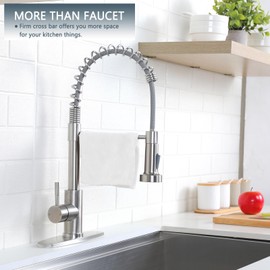 Friho Brushed Nickel Kitchen Faucets with Pull Down Sprayer, Stainless Steel Single Handle Kitchen Faucet, 1 Hole Or 3 Hole Dual Function Spring Pull Out Sink Faucets for Farmhouse RV Camper Laundry