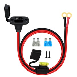 HuaLiSiJi SAE Power Socket Sidewall Port 12AWG SAE to O Ring Terminal Harness with Fuse 15A 20A 25A for Solar Accessories, Motorcycle, Car (1m)