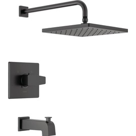 Delta Faucet Modern 14 Series Matte Black Shower Faucet, Tub and Shower Trim Kit with Single-Spray Touch-Clean Black Shower Head, Matte Black T14467-BL-PP (Valve Not Included) | DELTA