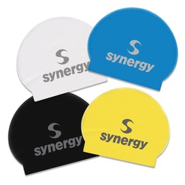Synergy Latex Swim Caps Combo Pack (Royal Blue, Black, Yellow, White)