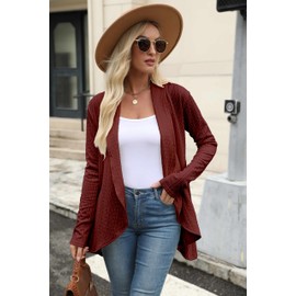 Red Cardigan for Women 2024 Dressy Lightweight Spring Duster Open Front Long Sleeve Trendy Sweater Jackets Red L