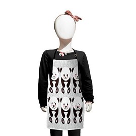 Lunarable Panda Apron, Kawaii Funny Panda Muzzle with Pink Cheeks and Big Black Eyes on Floral Theme Picture, Small Apron Bib with Adjustable Ties for Baking Painting, Small Size, Brown Grey
