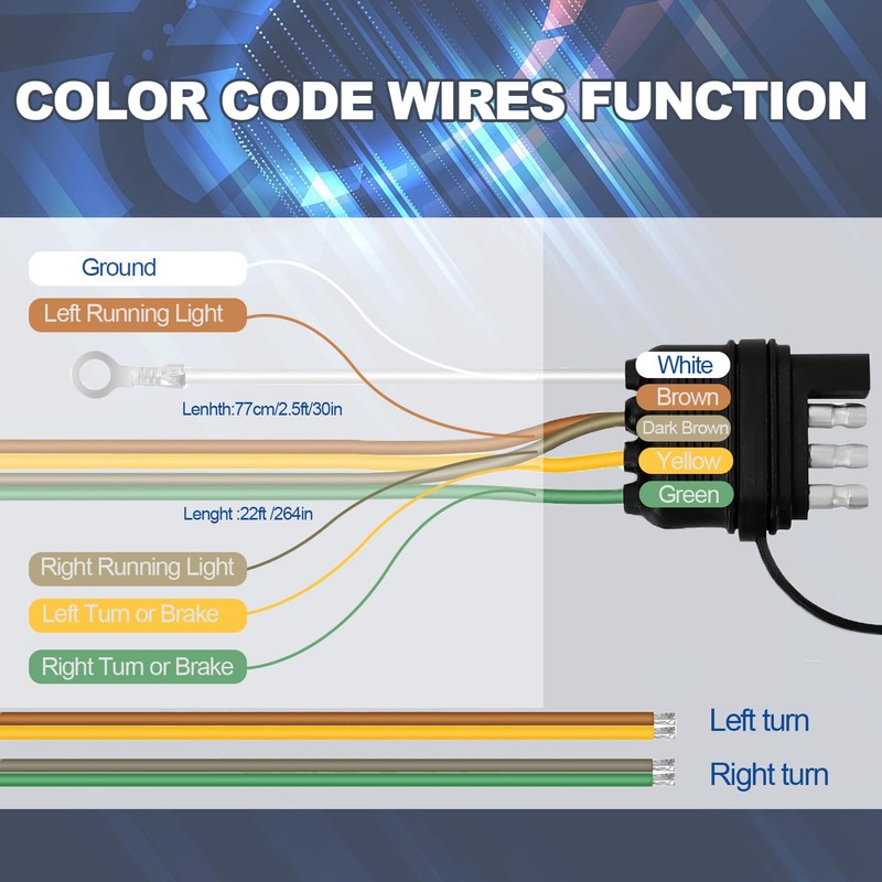 4 Pin 5 Wire Trailer Wiring Harness, 22FT Trailer Wiring