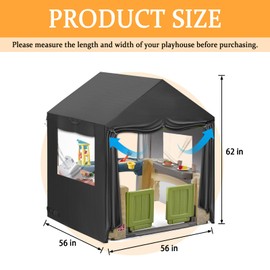 Playhouse Cover, 56" L X 56" W X 62" H Suitable for Outdoor Step2 Playhouse and Other Brands of Playhouses of The Same Size (Black), Transparent Window with Zipper, 640D Waterproof Oxford Fabric