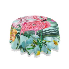 Qilmy Flamingo Outdoor Tablecloth 60 Inch Waterproof Round Tablecloth with Umbrella Hole and Zipper for Backyard Party BBQ Decor