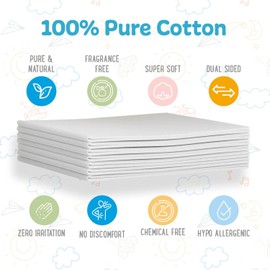 Peekapoo - Disposable Cotton Wash Cloths (50 Pack), Biodegradable, Soft, Thick, Baby Burp Cloths, Unscented, Hypoallergenic Burping Cloth, Sensitive Skin