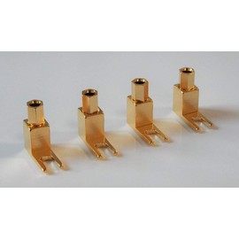 Y Lug Terminals / Pair of 4 L Shape Solderless (Solderless Unsoldered) Banana Plugs to Spade Plugs (Y Lug) L-Shaped / Gold Plated Y Lugs Inner Width 0.2 inch (5 mm) Cable Insertion Diameter 0.2 inch
