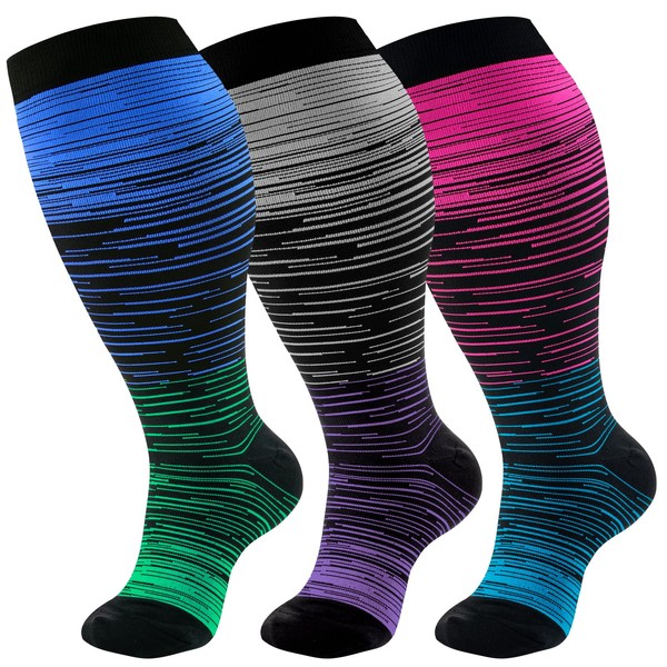 bropite 3 Pairs Plus Size Compression Socks Extra Wide Calf