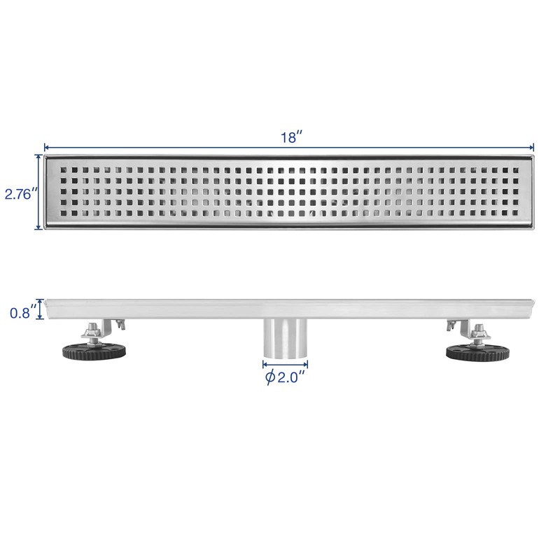 Neodrain 18-Inch Brushed Linear Shower Drain with Removable Quadrato Pattern